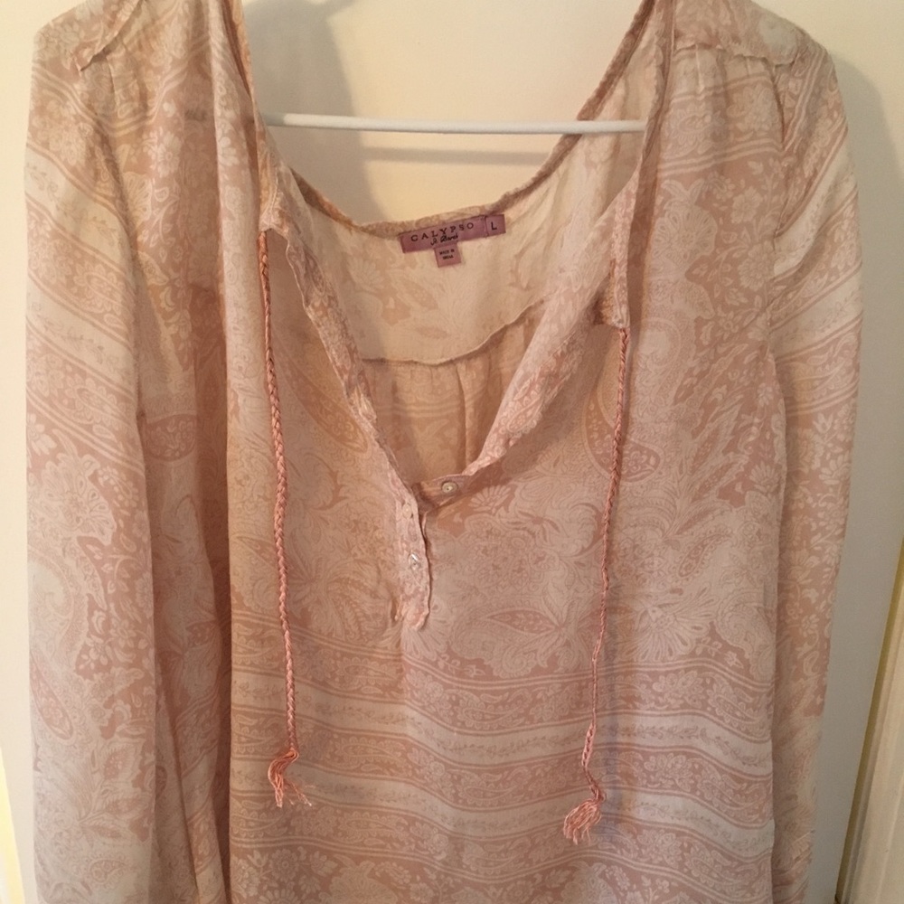 Calypso semi sheer blush color blouse